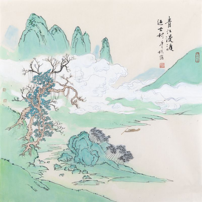 杨藩中国画 清江漫渡迈古村