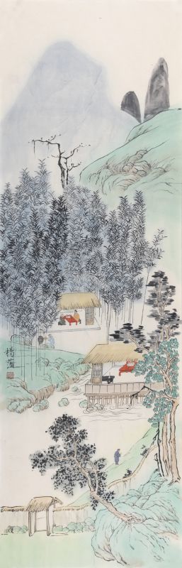 杨藩中国画 竹喧访友图