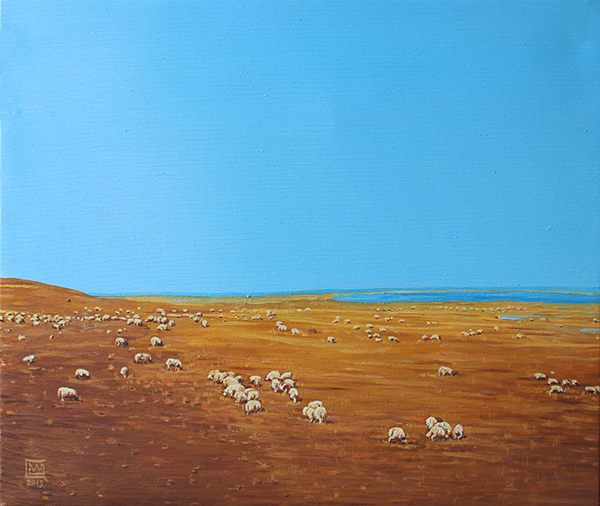 天空下的羊群2013,50x60cm，布面油彩.jpg
