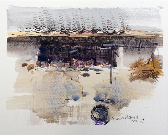 《屋檐》30x47cm-纸本水彩-2016年