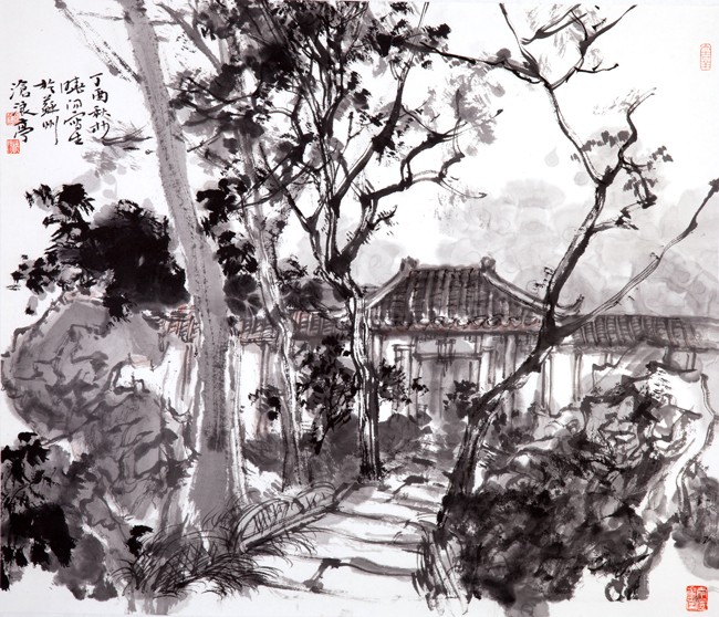 沧浪亭写生 45x60cm