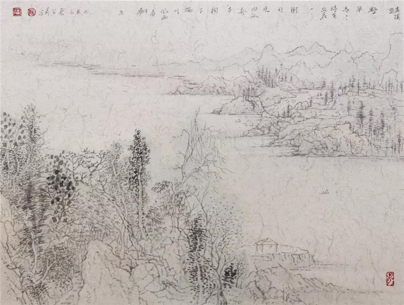 淮中晚泊犊头图2  34x45cm  纸本设色  2019年